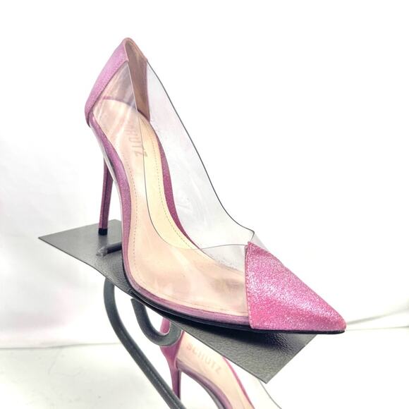 Schutz Pink Glitter Lucite Pumps Heels Shoes Size 8.5 - Picture 1 of 7